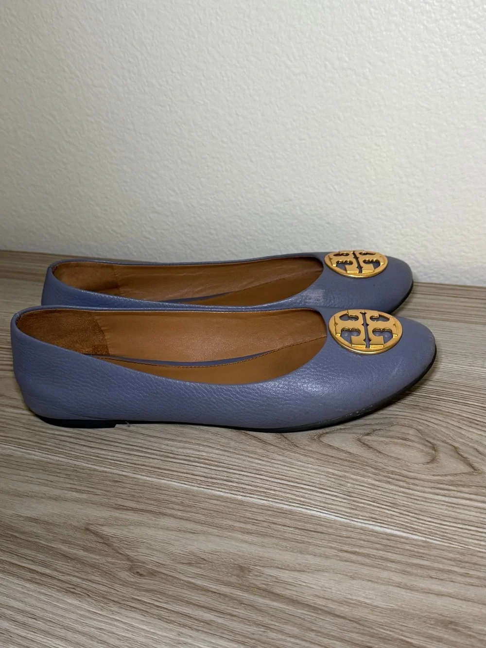 Tory Burch Lavender Leather Ballet Flats with Gold Logo